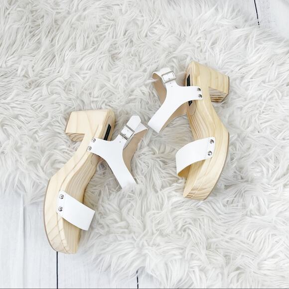 Steven‎ by Steve Madden White Fabee Clog Buckle Ankle Strap Sandals Size 11 - Picture 3 of 6